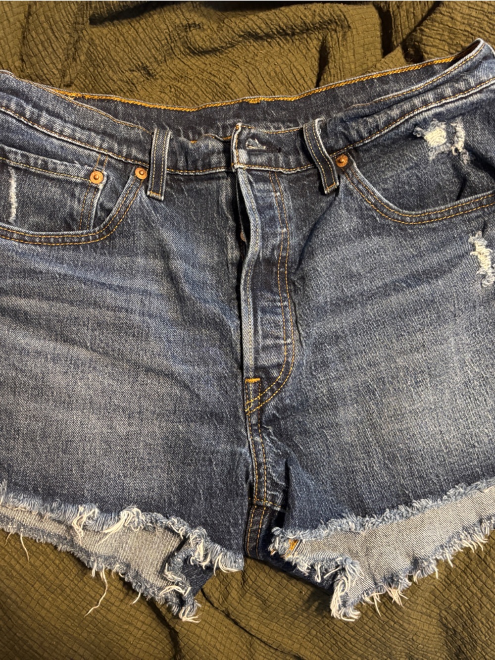 Levi's Distressed Raw Hem Denim Shorts - Blue